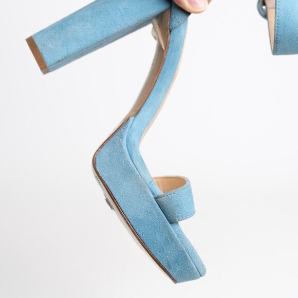L'Agence Cecile Suede Ankle Strap Sandals Block Heel In Baltic Sea EU 36 - Picture 9 of 16